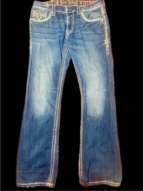 FREE SHIP Men’s Daegan Rock Revival Slim Boot Cut Jeans 36x32